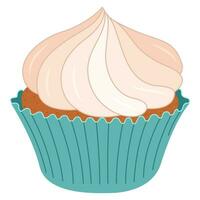 Cupcake flat icon. Delicious Muffin with cream isolated on white background. vector