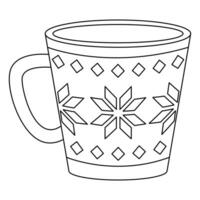 Cute holiday mug with ornament. Christmas coffee mug in flat style. Line art. vector