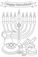 Happy Hanukkah Illustration. Coloring page. Line Art. vector