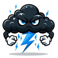 AI generated black cloud cartoon and blue lightning with angry expression png
