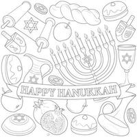 Happy Hanukkah Illustration. Coloring page. Line Art. vector