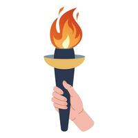 Hand holding a torch. Sport symbol, flat vector illustration design.