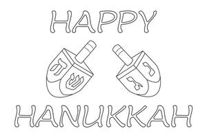 Happy Hanukkah Illustration. Coloring page. Line Art. vector
