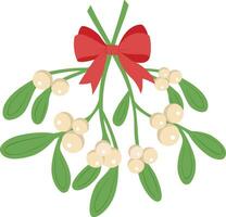 Branch of mistletoe with berries and red bow. A bouquet of Christmas. vector