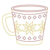 Cute holiday mug with ornament. Christmas coffee mug in flat style. Line art. vector