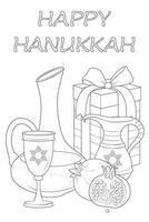 Happy Hanukkah Illustration. Coloring page. Line Art. vector