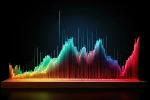 AI generated abstract 3d illustration of colorful chart over dark background with lights, A colorful 3D line graph indicating a rise in stock market, AI Generated photo