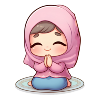 AI generated cute cartoon character muslim girl praying png