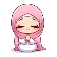 ai gegenereerd schattig tekenfilm karakter moslim meisje bidden png