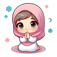 AI generated cute cartoon character muslim girl praying png