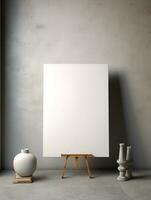 AI generated White canvas for mockup with blurred brick wall room interior photo