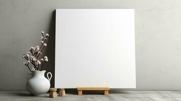 AI generated White canvas for mockup with blurred brick wall room interior photo