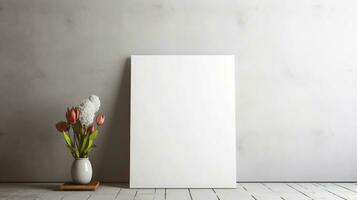 AI generated White canvas for mockup with blurred brick wall room interior photo