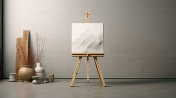 AI generated White canvas for mockup with blurred brick wall room interior photo