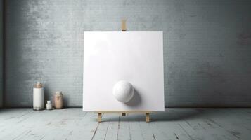 AI generated White canvas for mockup with blurred brick wall room interior photo