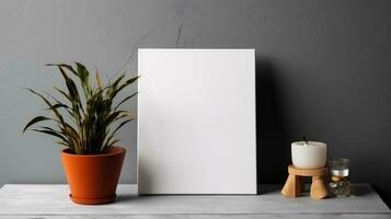 AI generated White canvas for mockup with blurred brick wall room interior photo