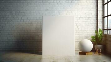 AI generated White canvas for mockup with blurred brick wall room interior photo