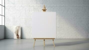 AI generated White canvas for mockup with blurred brick wall room interior photo