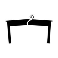 Broken table silhouette on white background. Wooden table that is no longer suitable for use. Vector illustration