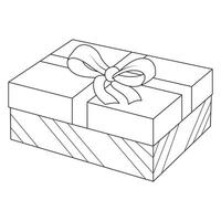 Gift box with bow. Package. Illustration. Coloring page. Line Art. vector