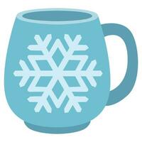 Blue Mug with snowflake. Vector christmas cup with snowflake