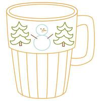 Yellow mug with Christmas tree and snowman Christmas mug in flat style. vector