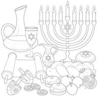 Happy Hanukkah Illustration. Coloring page. Line Art. vector