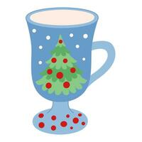 Cute holiday blue mug with a decorated Christmas tree. vector