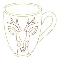 Christmas deer in mug isolated on white background. green mug. vector