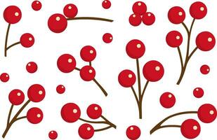 Red winter berries. Flat cartoon style berries on branch. vector