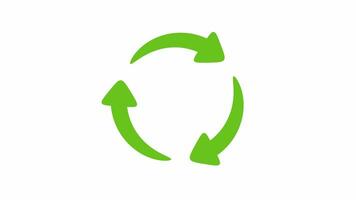 The green arrow repeats in a circle. The concept of recycling waste to save the world video