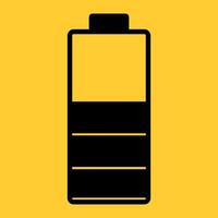 Half battery illustration. Black and yellow colors. Vector icon.