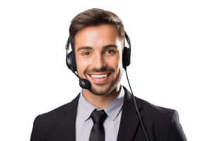 ai generato telemarketer guardare a telecamera su trasparente sfondo. ai png