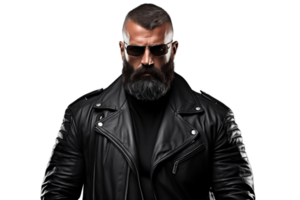 AI generated Badass Bouncer with Leather Jacket and Sunglasses on Transparent Background. AI png