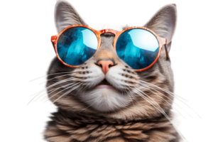 ai gerado uma sorrindo malhado gato com copos, isolado em uma transparente fundo. ai png