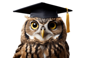 ai généré hibou portant l'obtention du diplôme casquette isolé sur transparent Contexte. ai png