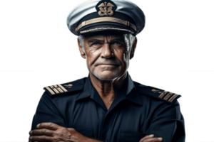 AI generated Mature Elderly Sailor with Crossed Arms on Transparent Background. AI png