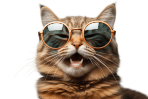 AI generated A Grinning Tabby Cat with Glasses, Isolated on a Transparent Background. AI png