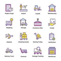 Pack of Logistic, Cargo and Warehouse Flat Icons vector