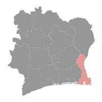 Comoe district map, administrative division of Ivory Coast. Vector illustration.