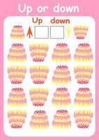 Up or down. Directions for children. Logic game. Spatial orientation. Study sheet. vector