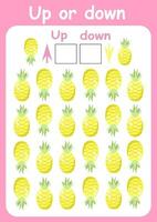 Up or down. Directions for children. Logic game. Spatial orientation. Study sheet. vector