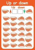 Up or down. Directions for children. Logic game. Spatial orientation. Study sheet. vector