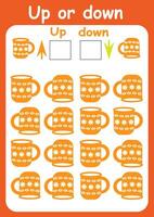 Up or down. Directions for children. Logic game. Spatial orientation. Study sheet. vector