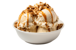 AI generated Caramel Praline Crunch Ice Cream on Transparent Background. AI png