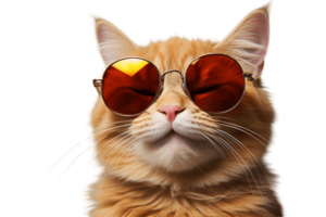 ai généré souriant chat portant des lunettes de soleil sur une transparent Contexte. ai png