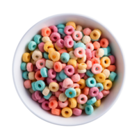 AI generated Colorful Cereal Loops in White Bowl png