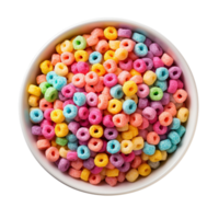 AI generated Colorful Cereal Loops in White Bowl png