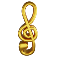 Treble clef or G clef note metallic gold clipart flat design icon isolated on transparent background, 3D render entertainment and music concept png