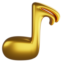 Semiquaver or sixteenth note metallic gold clipart flat design icon isolated on transparent background, 3D render entertainment and music concept png